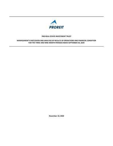 Thumbnail Pro Real Estate Investment Trust Quarterly Report 2020-q3