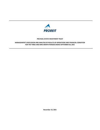 Thumbnail Pro Real Estate Investment Trust Quarterly Report 2021-q3