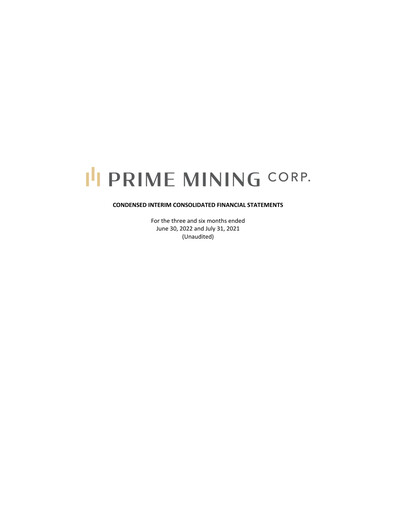 Thumbnail Prime Mining Corp. Quarterly Report 2022-q2