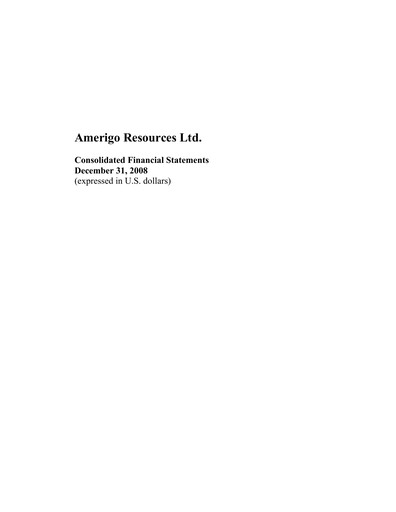 Thumbnail Amerigo Resources Financial Statement 2008