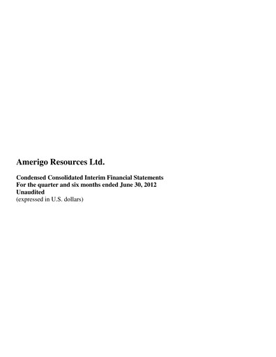 Thumbnail Amerigo Resources Financial Statement 2012-q2