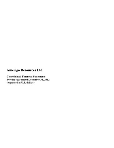 Thumbnail Amerigo Resources Financial Statement 2012