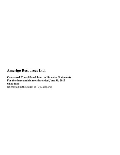Thumbnail Amerigo Resources Financial Statement 2013-q2