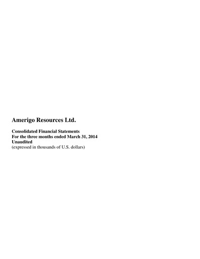 Thumbnail Amerigo Resources Financial Statement 2014-q1