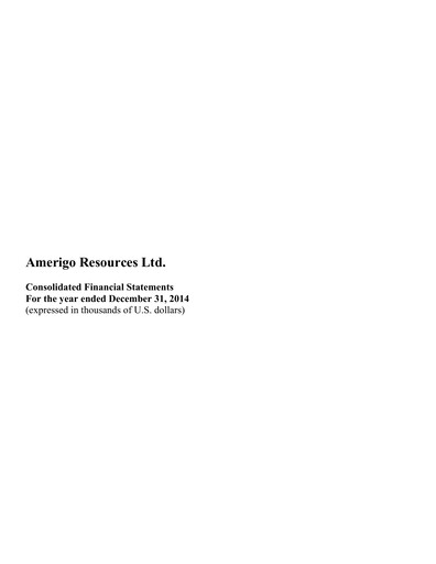 Thumbnail Amerigo Resources Financial Statement 2014
