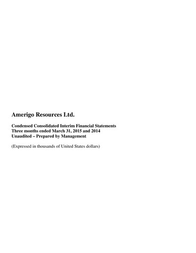 Thumbnail Amerigo Resources Financial Statement 2015-q1
