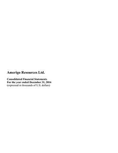 Thumbnail Amerigo Resources Financial Statement 2016