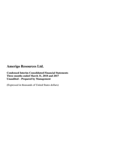 Thumbnail Amerigo Resources Financial Statement 2018-q1