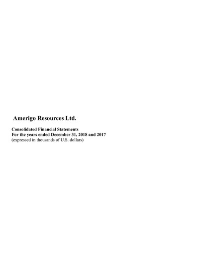Thumbnail Amerigo Resources Financial Statement 2018