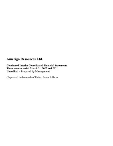 Thumbnail Amerigo Resources Financial Statement 2022-q1