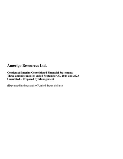 Thumbnail Amerigo Resources Financial Statement 2024-q3
