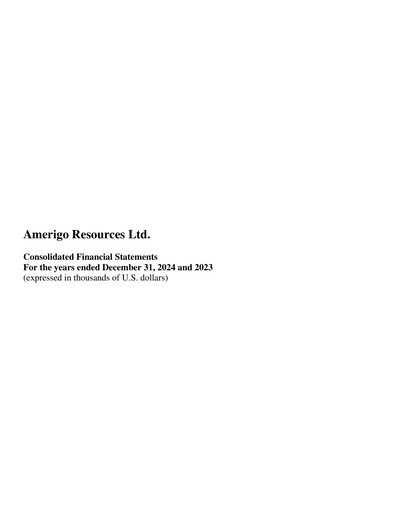 Thumbnail Amerigo Resources Financial Statement 2024