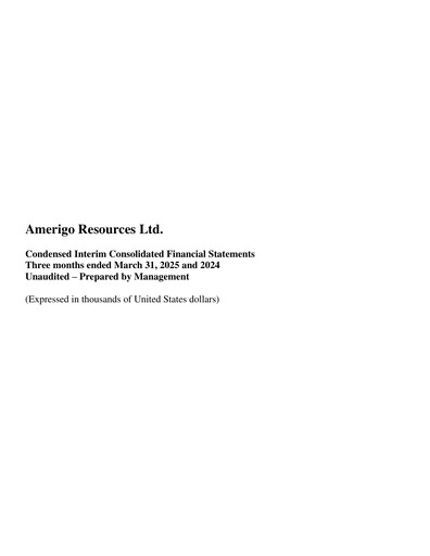 Thumbnail Amerigo Resources Financial Statement 2025-q1
