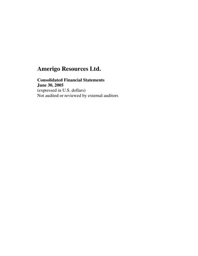 Miniature Amerigo Resources Rapport trimestriel 2005-q2