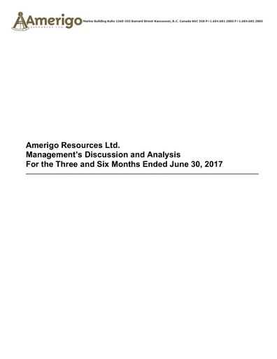 Miniature Amerigo Resources Rapport trimestriel 2017-q2