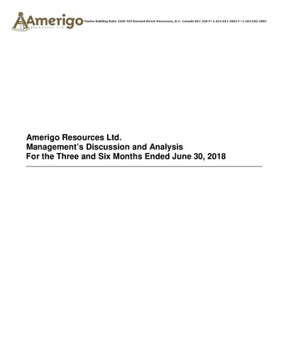 Miniature Amerigo Resources Rapport trimestriel 2018-q2
