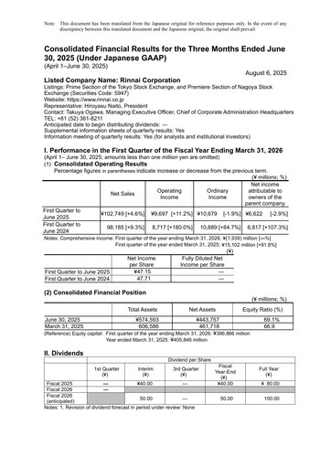 Miniature Rinnai Corporation Rapport trimestriel 2026-q1