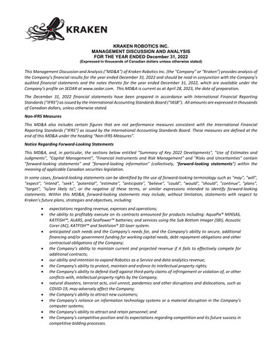 Thumbnail Kraken Robotics Annual Report 2022