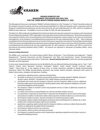 Thumbnail Kraken Robotics Quarterly Report 2022-q1