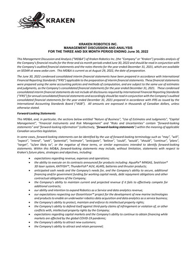 Thumbnail Kraken Robotics Quarterly Report 2022-q2