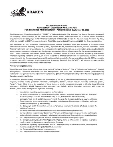 Thumbnail Kraken Robotics Quarterly Report 2022-q3