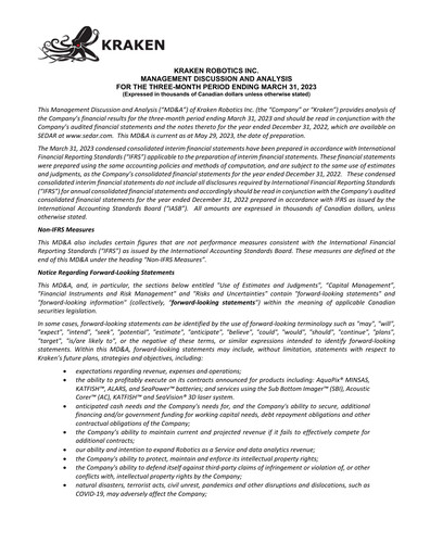 Thumbnail Kraken Robotics Quarterly Report 2023-q1