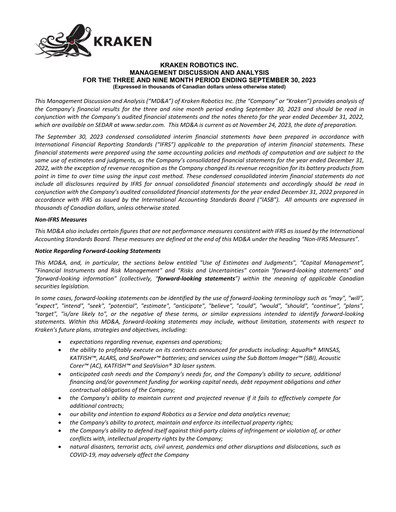 Thumbnail Kraken Robotics Quarterly Report 2023-q3