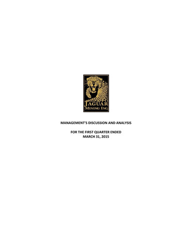 Thumbnail Jaguar Mining Quarterly Report 2015-q1