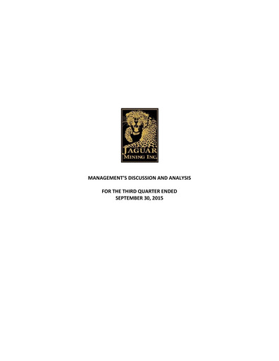 Thumbnail Jaguar Mining Quarterly Report 2015-q3