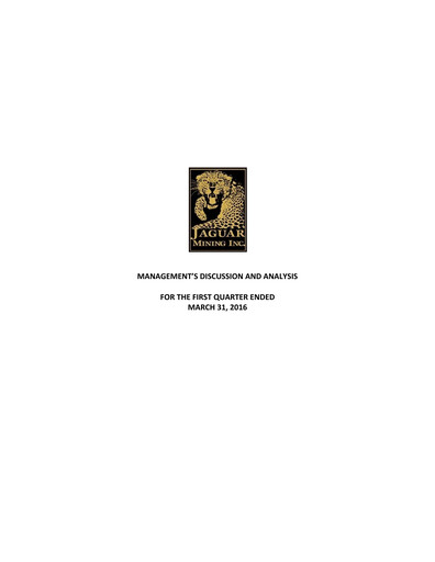 Thumbnail Jaguar Mining Quarterly Report 2016-q1