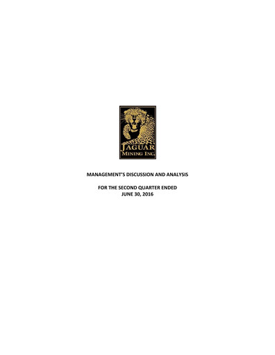 Thumbnail Jaguar Mining Quarterly Report 2016-q2