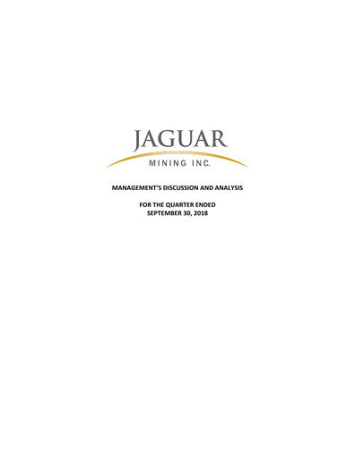 Thumbnail Jaguar Mining Quarterly Report 2018-q3