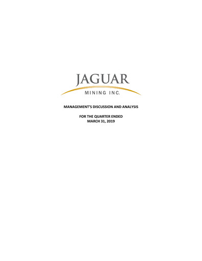 Thumbnail Jaguar Mining Quarterly Report 2019-q1
