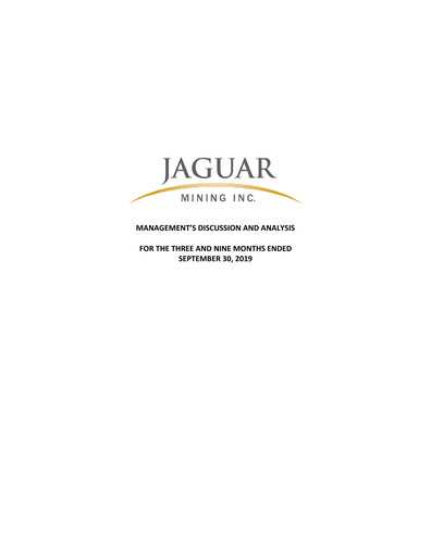 Thumbnail Jaguar Mining Quarterly Report 2019-q3