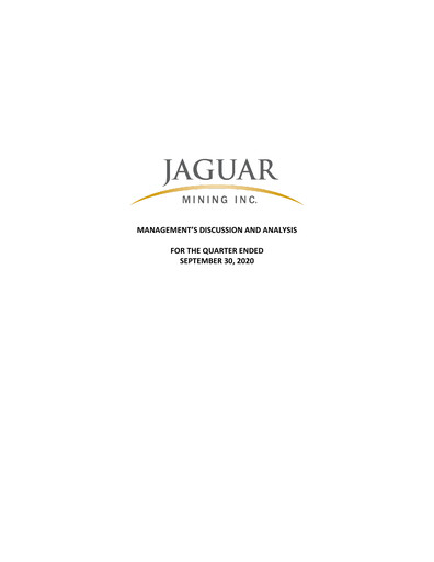 Thumbnail Jaguar Mining Quarterly Report 2020-q3