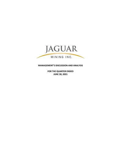 Thumbnail Jaguar Mining Quarterly Report 2021-q2