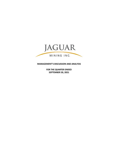 Thumbnail Jaguar Mining Quarterly Report 2021-q3