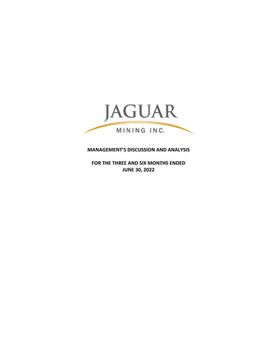 Thumbnail Jaguar Mining Quarterly Report 2022-q2