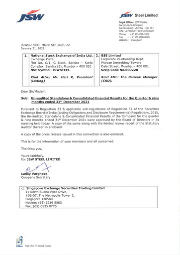 Thumbnail JSW Steel Quarterly Report 2021-q3
