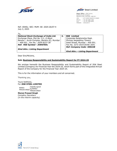 Thumbnail JSW Steel Sustainability Report 2024-2025
