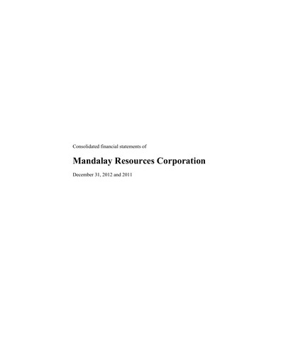 Thumbnail Mandalay Resources Financial Statement 2012