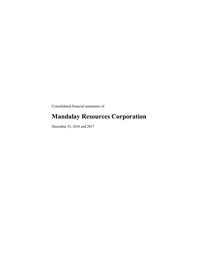 Thumbnail Mandalay Resources Financial Statement 2018