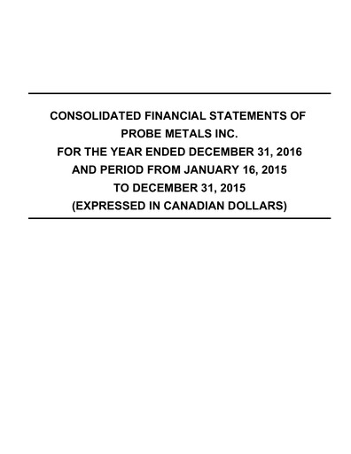 Thumbnail Probe Gold Inc. Financial Statement 2016