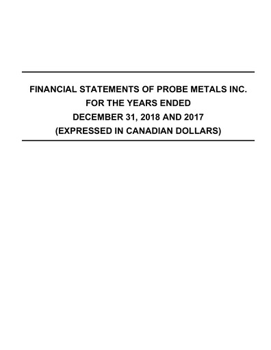 Thumbnail Probe Gold Inc. Financial Statement 2018