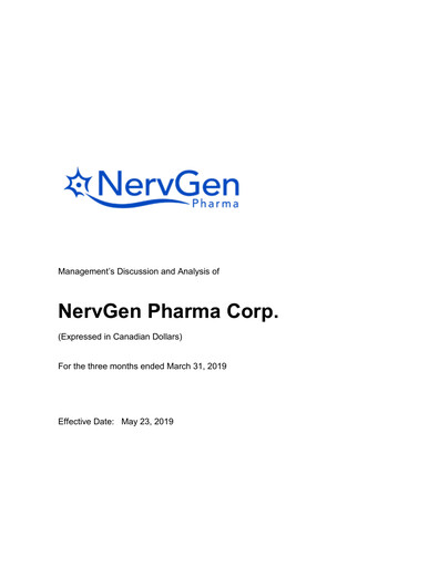 Miniature NervGen Pharma Rapport trimestriel 2019-q1