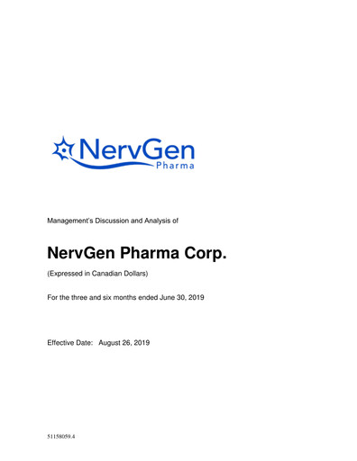 Miniature NervGen Pharma Rapport trimestriel 2019-q2