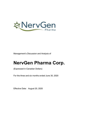 Miniature NervGen Pharma Rapport trimestriel 2020-q2