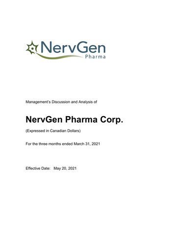 Miniature NervGen Pharma Rapport trimestriel 2021-q1