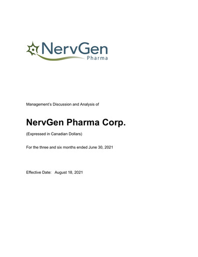 Miniature NervGen Pharma Rapport trimestriel 2021-q2