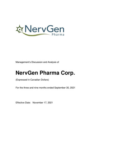 Miniature NervGen Pharma Rapport trimestriel 2021-q3